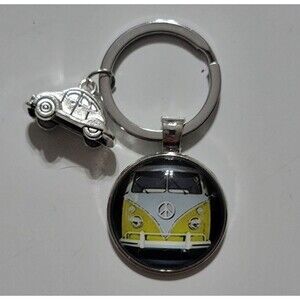 Volkswagen VAN SAMBA Vintage Hippie Peace Sign Bus Beetle Bug Keychain Yellow
